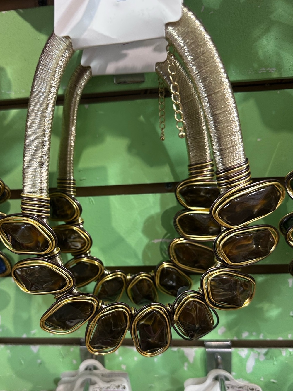 Gold-Tone Necklace with Brown Faceted Stones - Women fashion jewelry